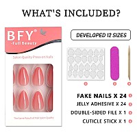 Bfy Coral Orange Press On Nails Medium Almond Fake Nails Elegant Gel Acrylic Nails With Nail Glue Shiny Glossy False Nails Kit