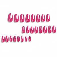 Bfy Chrome Red Press On Nails Medium Almond Fake Nails Elegant Gel Acrylic Nails With Nail Glue Shiny Glossy False Nails Kits