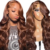 32 Inch 13X6 Chocolate Brown Lace Front Wig Human Hair Pre Plucked Body Wave Frontal Wigs Human Hair Hd Lace Glueless 13X6 Lac