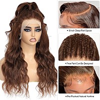 32 Inch 13X6 Chocolate Brown Lace Front Wig Human Hair Pre Plucked Body Wave Frontal Wigs Human Hair Hd Lace Glueless 13X6 Lac