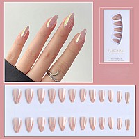 Bfy Chrome Nude Press On Nails Medium Almond Fake Nails Elegant Gel Acrylic Nails With Nail Glue Shiny Glossy False Nails Kits