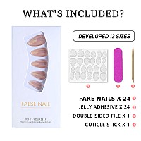 Bfy Chrome Nude Press On Nails Medium Almond Fake Nails Elegant Gel Acrylic Nails With Nail Glue Shiny Glossy False Nails Kits