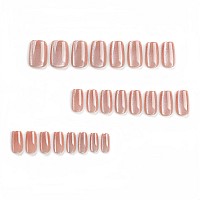 Bfy Cat Eye Press On Nails Medium Square Fake Nails Brown Gel Acrylic Nails Holographic Glitter Glossy False Nails Kits Salon