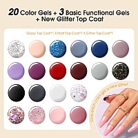 Rosalind Gel Nail Polish Set 20 Color Gorgeous Gel Base Coat And Glitter Glossy Matte Top Coat Gel Polish Set Gifts Show Charm