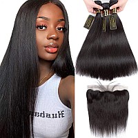 Qthair 14A Straight Human Bundles With Transparent Hd Lace Frontal12 14 1610 100 Unprocessed Human Hair With Swiss Lace Clos