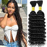 22 Inch Bulk Human Hair For Braiding 100G 2Bundlepack Deep Wave Human Braiding Hair No Weft Human Hair Bundles For Braiding Wet