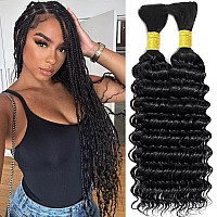 16 Inch Bulk Human Hair For Braiding 100G 2Bundlepack Deep Wave Human Braiding Hair No Weft Human Hair Bundles For Braiding Wet