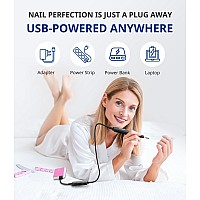 Airsee N14 Electric Nail Drill Usb Portable Nail E File Machine 20000 Rpm Adjustable Speed Direction Professional Manicure Pe