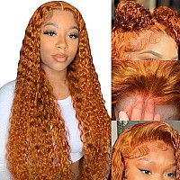 Qnqz Ginger Curly Lace Front Wigs Human Hair 13X4 Ginger Orange Deep Wave Human Hair Wig 180 Density Ginger Curly Wig Human Hai