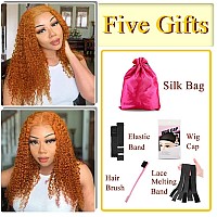 Qnqz Ginger Curly Lace Front Wigs Human Hair 13X4 Ginger Orange Deep Wave Human Hair Wig 180 Density Ginger Curly Wig Human Hai