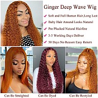 Qnqz Ginger Curly Lace Front Wigs Human Hair 13X4 Ginger Orange Deep Wave Human Hair Wig 180 Density Ginger Curly Wig Human Hai