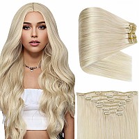 Full Shine Blonde Human Hair Clip In Extensions Clor Platinum Blonde Clip In Hair Extensions Remy Hair Extensions Clip Ins Fashi