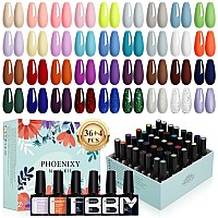 Phoenixy 40 Pcs Gel Nail Polish Kit 36 Colors 8Ml Gel Nail Polish Set With Base Glossy Matte Top Coat Gel Nail Kit Pink Blue Re