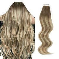 Abh Amazingbeauty Hair Tape In Hair Extensions Human Hair Ombre Ash Brown To Blonde Mix With Light Blonde 18 Inch Human Hair Tap