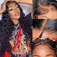 Jewhaut 13X4 Deep Wave Lace Front Wigs Human Hair Wigs For Black Women Lace Front Glueless Wigs Human Hair Pre Plucked With Baby