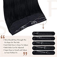 Fshine Invisible Wire Human Hair Extensions Jet Black Wire Hair Extensions Real Human Hair One Piece Hair Extensions Clip In Hum