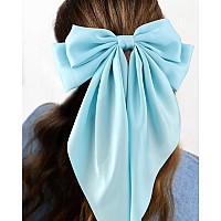 Velscrun Womens Hair Bows Set 3Pcs Silky Satin Oversized Barrettes With Long Tail Ribbons In White Black And Bright Blue