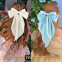 Velscrun Womens Hair Bows Set 3Pcs Silky Satin Oversized Barrettes With Long Tail Ribbons In White Black And Bright Blue