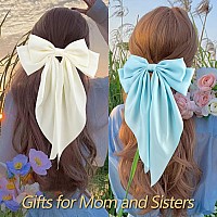 Velscrun Womens Hair Bows Set 3Pcs Silky Satin Oversized Barrettes With Long Tail Ribbons In White Black And Bright Blue