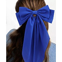 Velscrun Hair Accessories 3Pcs Silky Satin Oversized Hair Bows And Barrettes In White Black And Dark Blue Large Ribbons Wit