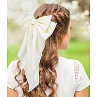 Velscrun Hair Accessories 3Pcs Silky Satin Oversized Hair Bows And Barrettes In White Black And Dark Blue Large Ribbons Wit