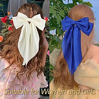 Velscrun Hair Accessories 3Pcs Silky Satin Oversized Hair Bows And Barrettes In White Black And Dark Blue Large Ribbons Wit