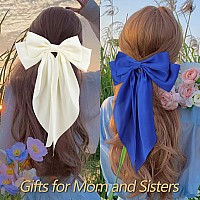 Velscrun Hair Accessories 3Pcs Silky Satin Oversized Hair Bows And Barrettes In White Black And Dark Blue Large Ribbons Wit