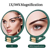 1X 30X Magnifying Hand Held Mirrordouble Side Folding Hand Mirror For Women With Adjustable Handletravel Table Desk Shaving Ba