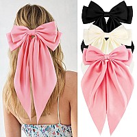 Velscrun Hair Accessories Satin Hair Bows In White Black And Pink 3 Oversized Clips With Long Tails For Women And Girls