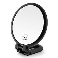 1X 30X Magnifying Hand Held Mirrordouble Side Folding Hand Mirror For Women With Adjustable Handletravel Table Desk Shaving Ba