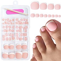 Addfavor White French Tip Press On Toenails 120Pcs Nude Toe Nails Press Ons Short Square Matte Acrylic False Toes Nail For Wome