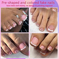 Addfavor White French Tip Press On Toenails 120Pcs Nude Toe Nails Press Ons Short Square Matte Acrylic False Toes Nail For Wome