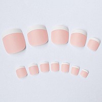 Addfavor White French Tip Press On Toenails 120Pcs Nude Toe Nails Press Ons Short Square Matte Acrylic False Toes Nail For Wome