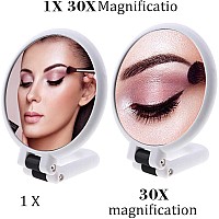 30X Magnifying Handheld Mirrortravel Folding Hand Held Mirrordouble Sided Pedestal Makeup Mirror With 130X Magnification Whi