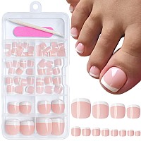 Addfavor 120Pcs White French Tip Press On Toenails Nude French Toe Nails Press Ons Short Square Glossy Acrylic False Toes Nail