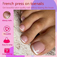 Addfavor 120Pcs White French Tip Press On Toenails Nude French Toe Nails Press Ons Short Square Glossy Acrylic False Toes Nail