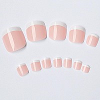 Addfavor 120Pcs White French Tip Press On Toenails Nude French Toe Nails Press Ons Short Square Glossy Acrylic False Toes Nail