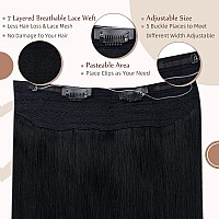 Fshine Invisible Wire Hair Extensions Real Human Hair Jet Black Secret Hairpiece Transparent Fish Line Black Wire Human Hair Ext