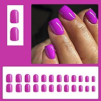 24 Pcs Acrylic Press On Nails Short Riicfdd Square Fake Nails Solid Color Designs False Nails Purple Full Cover Stick On Nails G