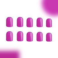 24 Pcs Acrylic Press On Nails Short Riicfdd Square Fake Nails Solid Color Designs False Nails Purple Full Cover Stick On Nails G