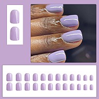 24 Pcs Square Press On Nails Short Riicfdd Light Purple Fake Nails Solid Color Designs False Nails Acrylic Full Cover Stick On N