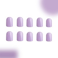 24 Pcs Square Press On Nails Short Riicfdd Light Purple Fake Nails Solid Color Designs False Nails Acrylic Full Cover Stick On N