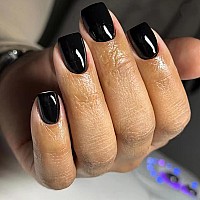 24 Pcs Dark Black Press On Nails Riicfdd Solid Color Designs Fake Nails Short Square False Nails Full Cover Stick On Nails Gloss