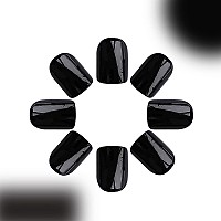 24 Pcs Dark Black Press On Nails Riicfdd Solid Color Designs Fake Nails Short Square False Nails Full Cover Stick On Nails Gloss