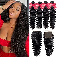 Deep Wave Bundles With Closure Human Hair 18 20 22 2416 Wet And Wavy Human Hair 4 Bundles With Closure 100 Unprocessed Deep