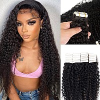 Deep Curly Hair Tape In Extensions Human Hair 20Inch Skin Weft Seamless 3C Tape Ins Natural Black Real Hair Curly Wave Double Si