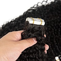 Deep Curly Hair Tape In Extensions Human Hair 20Inch Skin Weft Seamless 3C Tape Ins Natural Black Real Hair Curly Wave Double Si