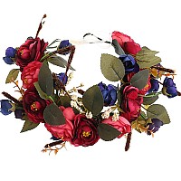 Ynimioaox Handmade Adjustable Flower Wreath Headband Halo Floral Crown Garland Headpiecea15Purplish Red