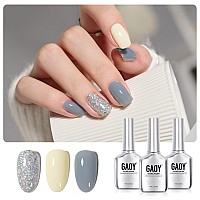 Gaoy Gel Nail Polish Kit 3 Colors 16Ml Blue White Silver Sheer Soak Off Uv Gel Polish Set Frozen Glitter