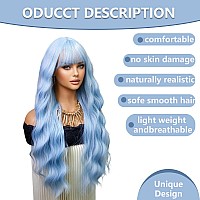 Haoland Hair Blue Wig For Women 26 Inch Synthetic Long Wavy Wigs With Bang Cosplay Wigs For Daily Party